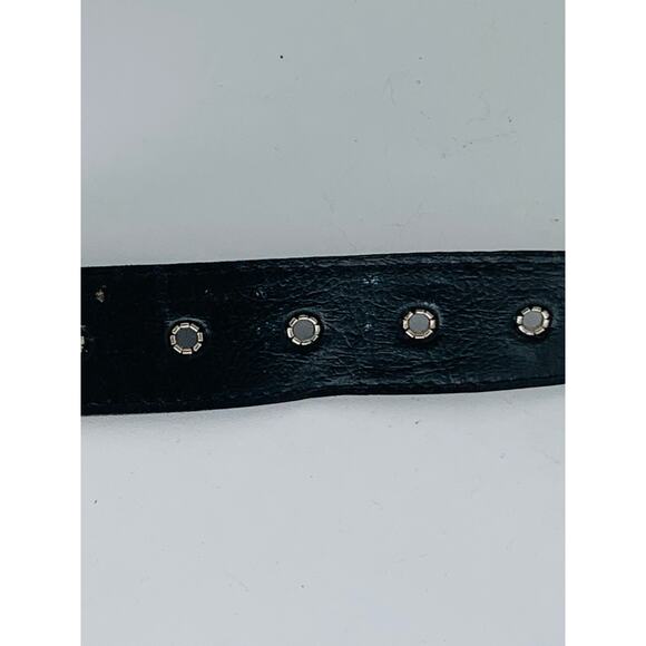 Black Faux Leather Belt 36 Inches Unisex Silver Buckle Eyelet Holes Imperfect - Picture 5 of 8